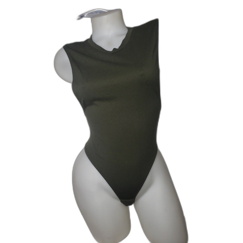 MAD RAG Olive Green Open Sides Sleeveless Thong Bodysuit Womens Size Medium - Picture 7 of 7